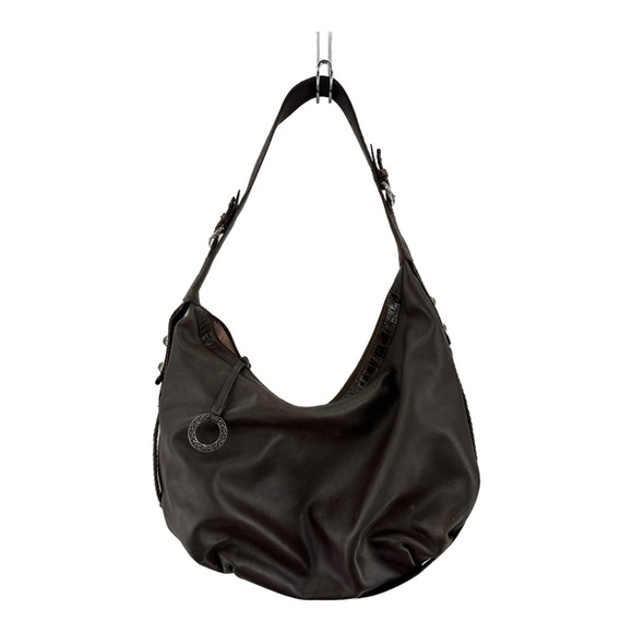Brighton Womens Hobo Handbag Brown Leather Crocodile Print Trim Embellished M - Picture 1 of 11
